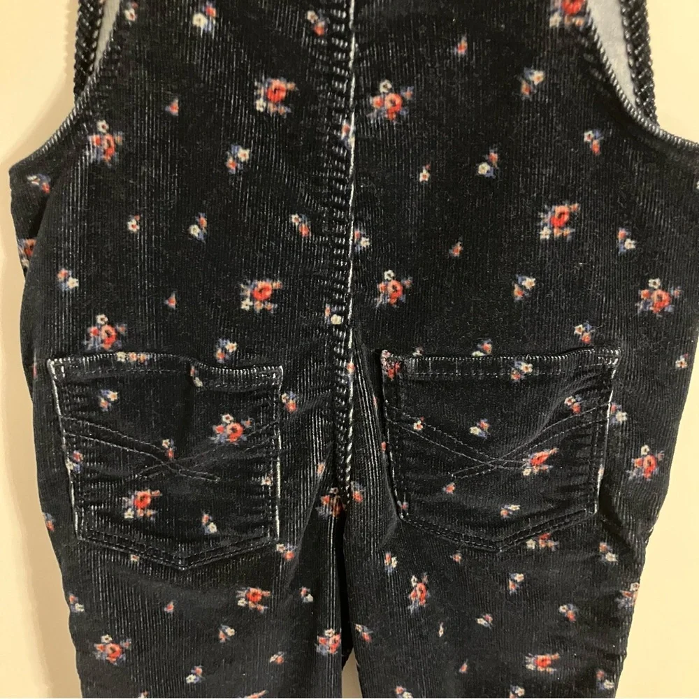 Baby Gap Navy‎ Blue Corduroy Overalls Pink floral All Over Print Girls Sz 4T